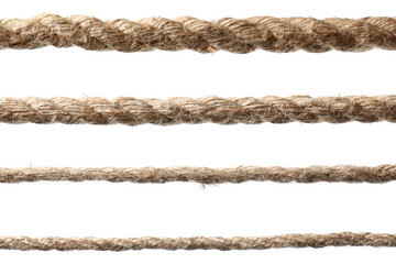 Set of hemp ropes on white background