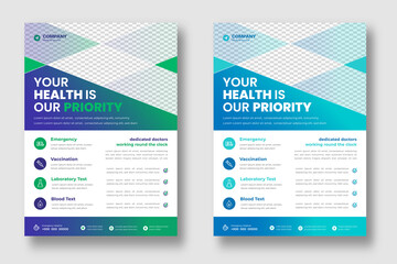 Obraz premium Modern Medical Flyer Template Design with green and blue color. Healthcare business flyer Template, Medical and healthcare modern flyer template. health doctor flyer design.