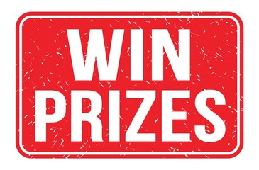 WIN PRIZES, words on red rectangle stamp sign