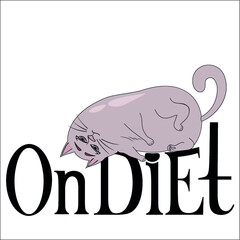 fat cat lies on the word diet