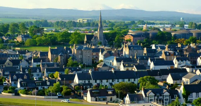 Aerial view of Invergordon and A Free Church. Higland, Scotland, UK
