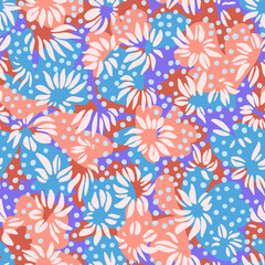 Nature background. Leaf seamless pattern. Stylized large flower heads of daisy wildflowers ornament. Trendy flat design, silhouettes. Simple abstract shapes texture. Textile and fabric design.