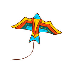 Kite bird shaped. Toy flying in the air on a string, soaring in sky in wind, different colors. Hand drawn vector isolated illustration single clip art on a white background. Outdoors entertainment
