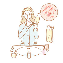 お肌のトラブルに悩む女性　かぶれ　湿疹　敏感肌