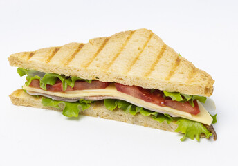 Toast bread with cheese, ham, tomatoes and salad