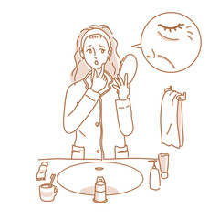 お肌のトラブルに悩む女性　しわ　たるみ