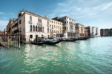 Architecture of Venice, Italy. Palazzos and historic houses in the water of Grand Canal. Traditional Venetian architecture.