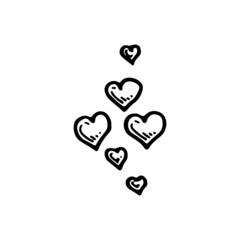 Lovely hearts. Romantic decoration element for holiday party. Hand drawn line vector illustration in doodle style.