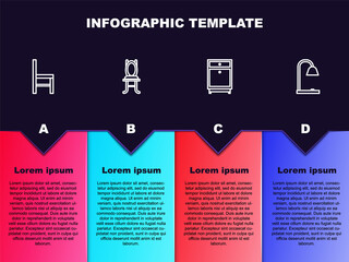 Set line Chair, , Furniture nightstand and Table lamp. Business infographic template. Vector