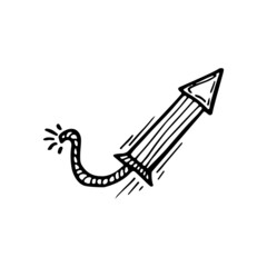 Festive fireworks rocket. Party decoration element. Hand drawn line vector illustration in doodle style.