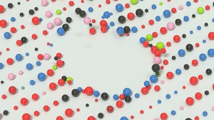 Colored dots, pattern, 3D render, illustration, visualization. Colored spheres. Light background.