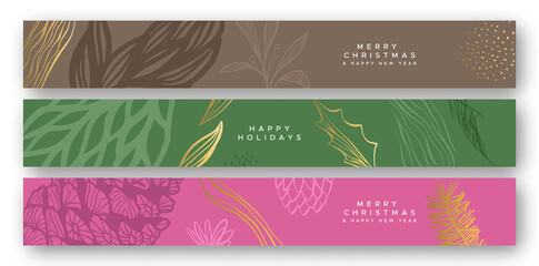 Christmas New Year abstract nature banner set