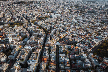 Aerial view of Athens city buildings