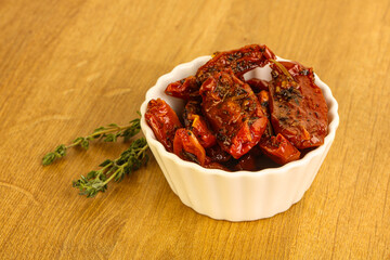Sun-dried natural Italian tomato in the bowl