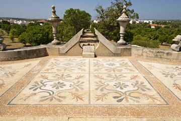 Obraz premium architectural details and mosaic of a palace in Estoi, Algarve, Portugal