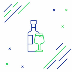 Line Wine bottle with glass icon isolated on white background. Colorful outline concept. Vector
