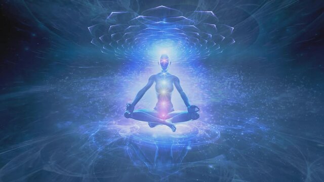 Enlightenment of a meditating person. Mindfulness practice illustration. 