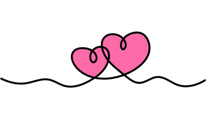 Abstract color hearts as continuous line drawing on white as background. Vector