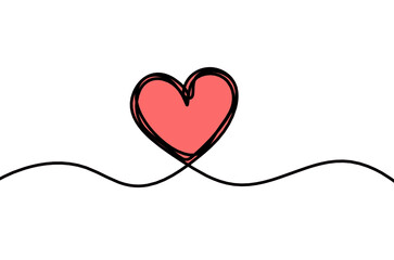 Abstract color hearts as continuous line drawing on white as background. Vector