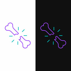 Line Human broken bone icon isolated on white and black background. Colorful outline concept. Vector