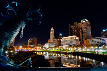 Beautiful view of the Bicentennial Park at night, Columbus, USA