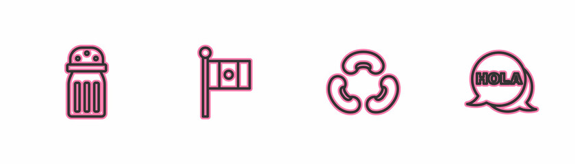 Set line Salt, Beans, Mexico flag and Hola icon. Vector © vector_v