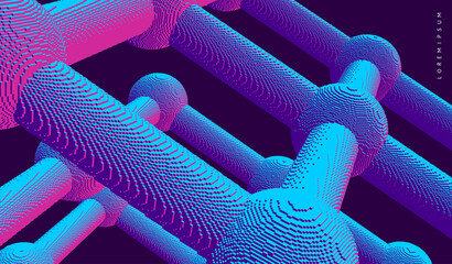 Molecular lattice or nanotechnological structure. Futuristic technology style. Low-poly element for design. Voxel art. 3D vector illustration for science, chemistry or education.