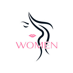 Minimalist logo design silhouette line illustration of a woman's design. Can be used for beauty products
