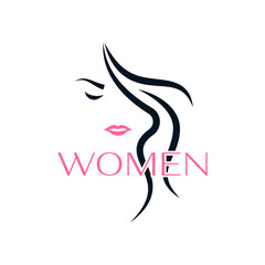Obraz premium Minimalist logo design silhouette line illustration of a woman's design. Can be used for beauty products