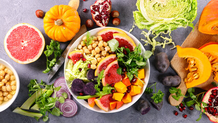 buddha bowl- colorful vegetarian salad with ingredients