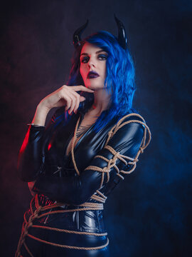 happy halloween, woman in devil costume