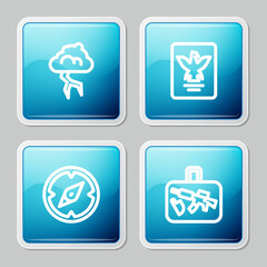 Set line Storm, Passport, Compass and Suitcase icon. Vector