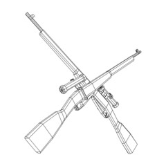 Sniper bolt-action rifle mosin nagant. Wireframe low poly mesh vector illustration.