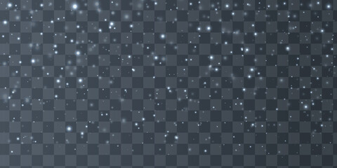 abstract seamless light glowing decorative and stylist snow is falling randomly on a transparent background.glitter snow fall background for presentation,wallpaper,invitation and celebration.
