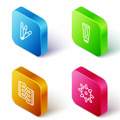 Set Isometric line False nails, Tube of hand cream, Toe separator for pedicure and icon. Vector