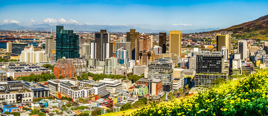 Aerial panorama shot of Cape Town city during a spring afternoon