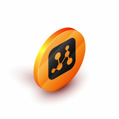 Isometric Chemical formula icon isolated on white background. Abstract hexagon for innovation medicine, health, research and science. Orange circle button. Vector