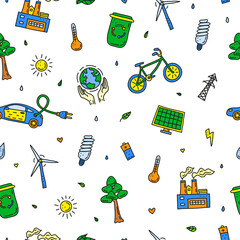 Seamless pattern with ecology and environment icons.