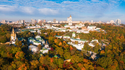 Beautiful autumn city of Kiev in the morning rays