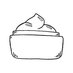 Jar of face cream vector illustration. Natural organic cosmetics, open jar, bio skin care, mock up, hand drawn.
