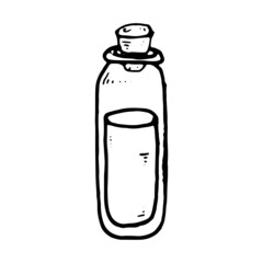 Glass bottle with wooden cork. Vector illustration bottle with wooden cork. Hand drawn sketch.
