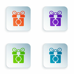 Color Gift box icon isolated on white background. Holy month, Ramadan, Christmas present wrapped packages, birthday, valentine. Set colorful icons in square buttons. Vector