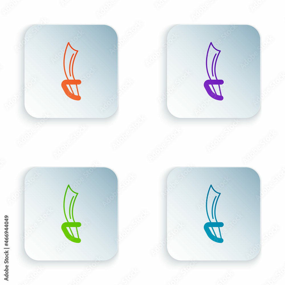 Poster color pirate sword icon isolated on white background. sabre sign. set colorful icons in square butto