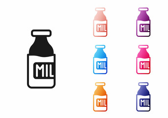 Black Closed glass bottle with milk icon isolated on white background. Set icons colorful. Vector