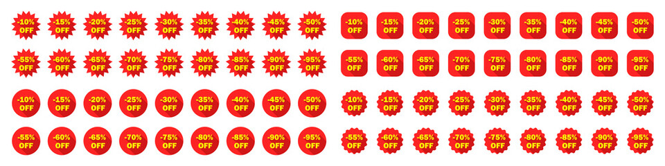 Big set of labels of discounts. Sales. Shopping Day Promotional Offer. Advertising marketing. Vector illustration.