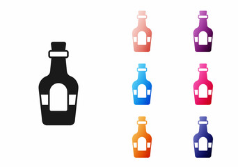 Black Alcohol drink Rum bottle icon isolated on white background. Set icons colorful. Vector
