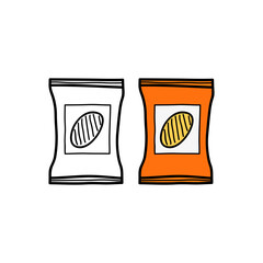 Hand drawn outline and colored potato chips.