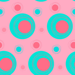 Seamless pattern, geometric abstract circle pink blue cute color, vector for textile, wallpaper