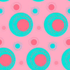 Fototapeta premium Seamless pattern, geometric abstract circle pink blue cute color, vector for textile, wallpaper