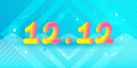 12.12 End of the year Sale banner vector illustration. Beautiful effect lettering on blue abstract background.